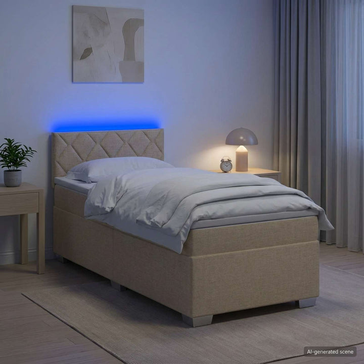 Box Spring Seng med Madras og LED Cremefarvet 80 x 200 cm Stof