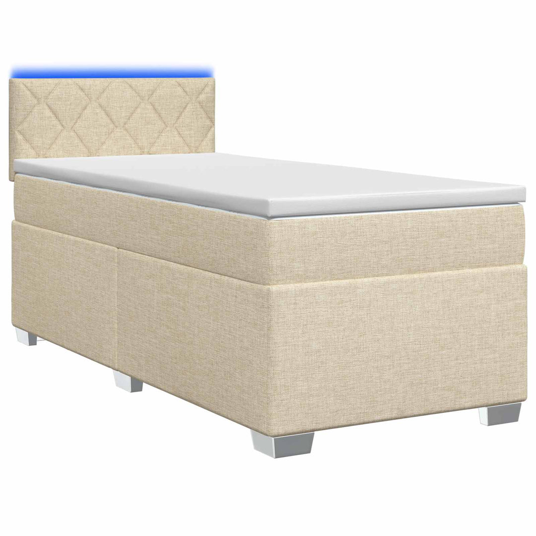 Box Spring Seng med Madras og LED Cremefarvet 80 x 200 cm Stof