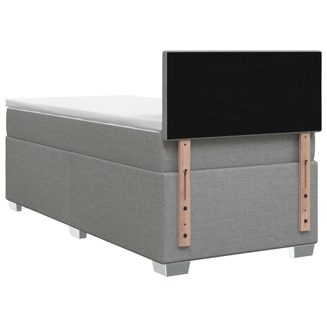 Box Spring Seng med Madras og LED Lysegrå 90 x 190 cm Stof