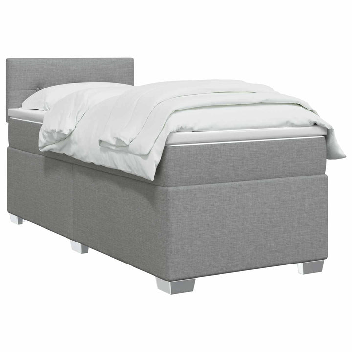 Box Spring Seng med Madras og LED Lysegrå 90 x 190 cm Stof