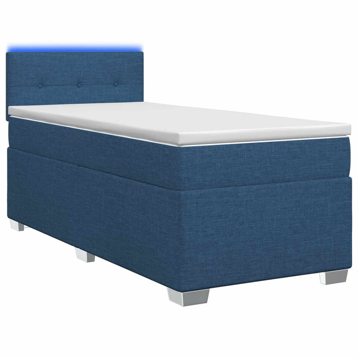 Box Spring Seng med Madras og LED Blå 90 x 190 cm Stof