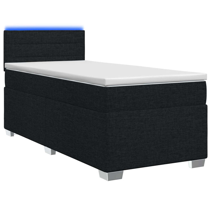 Box Spring Seng med Madras og LED Sort 90 x 200 cm Stof