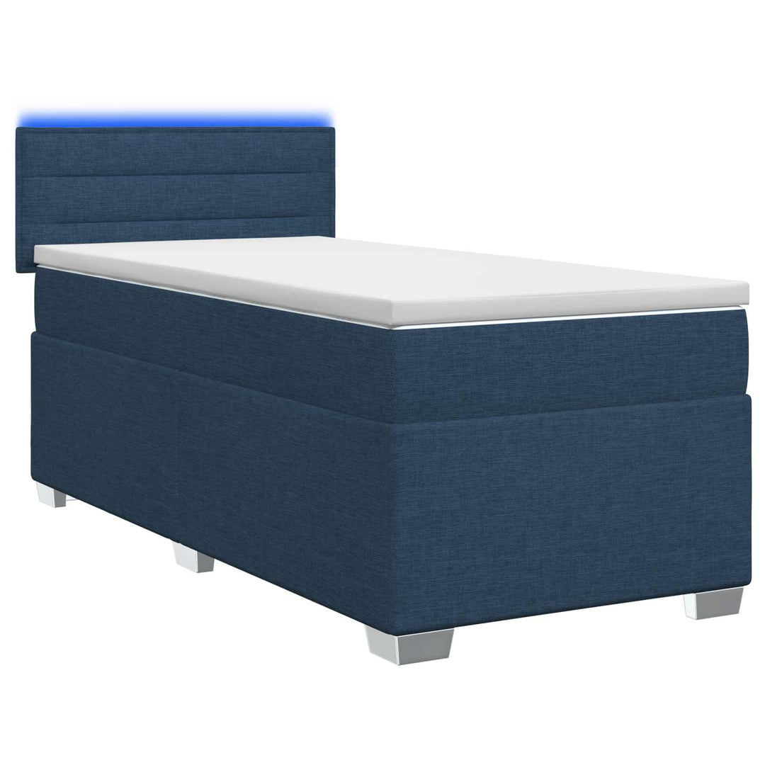 Box Spring Seng med Madras og LED Blå 100 x 200 cm Stof