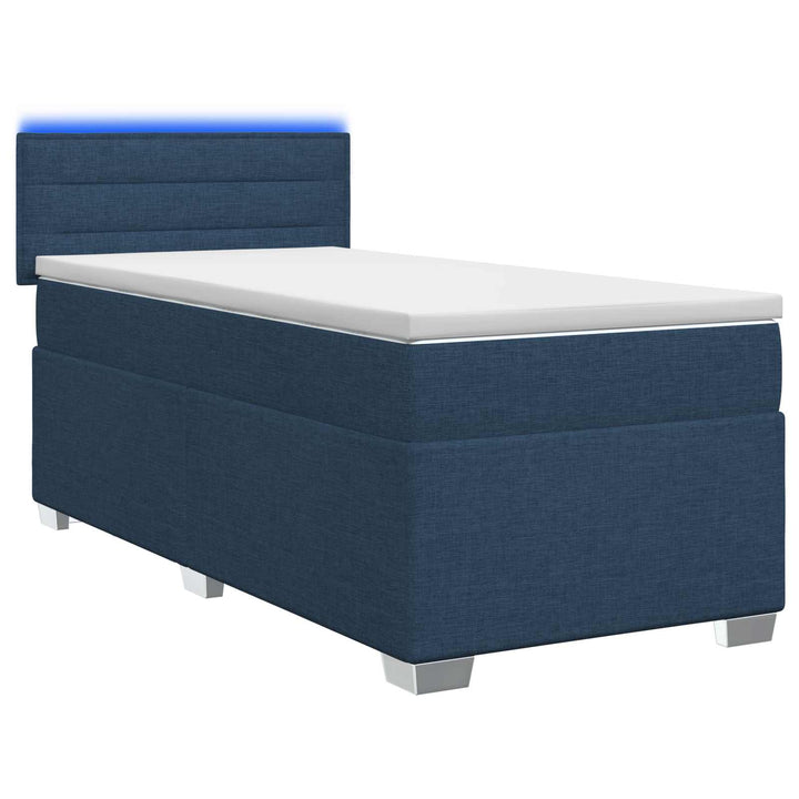 Box Spring Seng med Madras og LED Blå 100 x 200 cm Stof