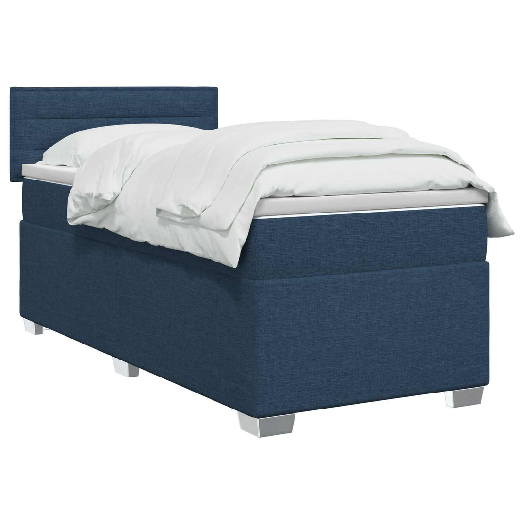 Box Spring Seng med Madras og LED Blå 100 x 200 cm Stof
