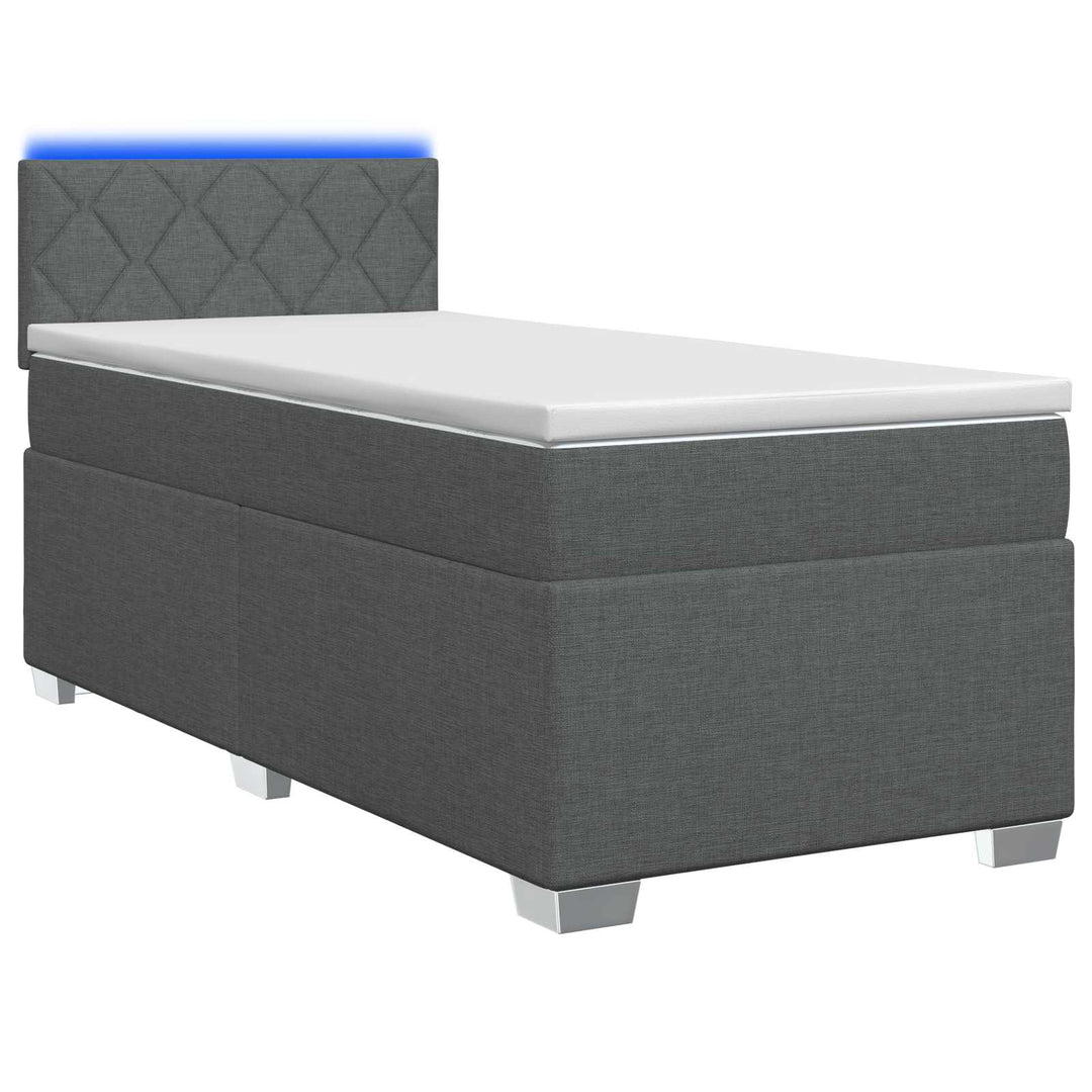 Box Spring Seng med Madras og LED Mørkegrå 100 x 200 cm Stof