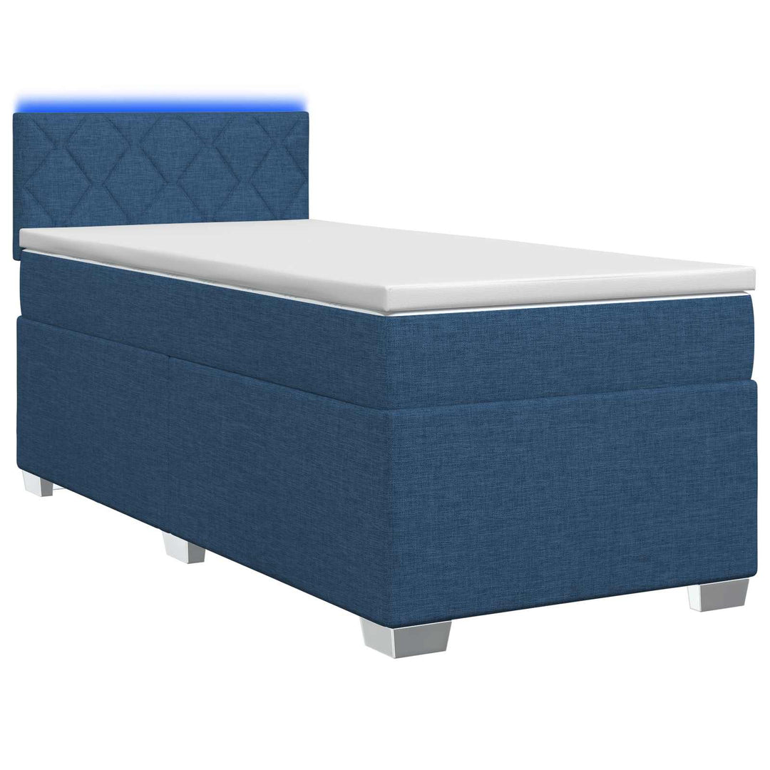 Box Spring Seng med Madras og LED Blå 100 x 200 cm Stof