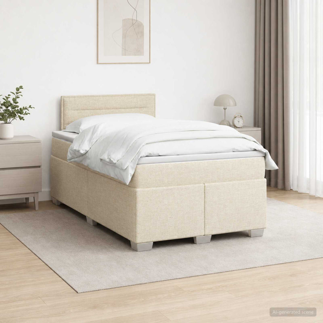 Box Spring Seng med Madras og LED Cremefarvet 120 x 190 cm Stof