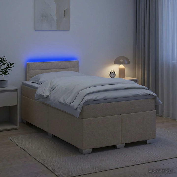Box Spring Seng med Madras og LED Cremefarvet 120 x 190 cm Stof