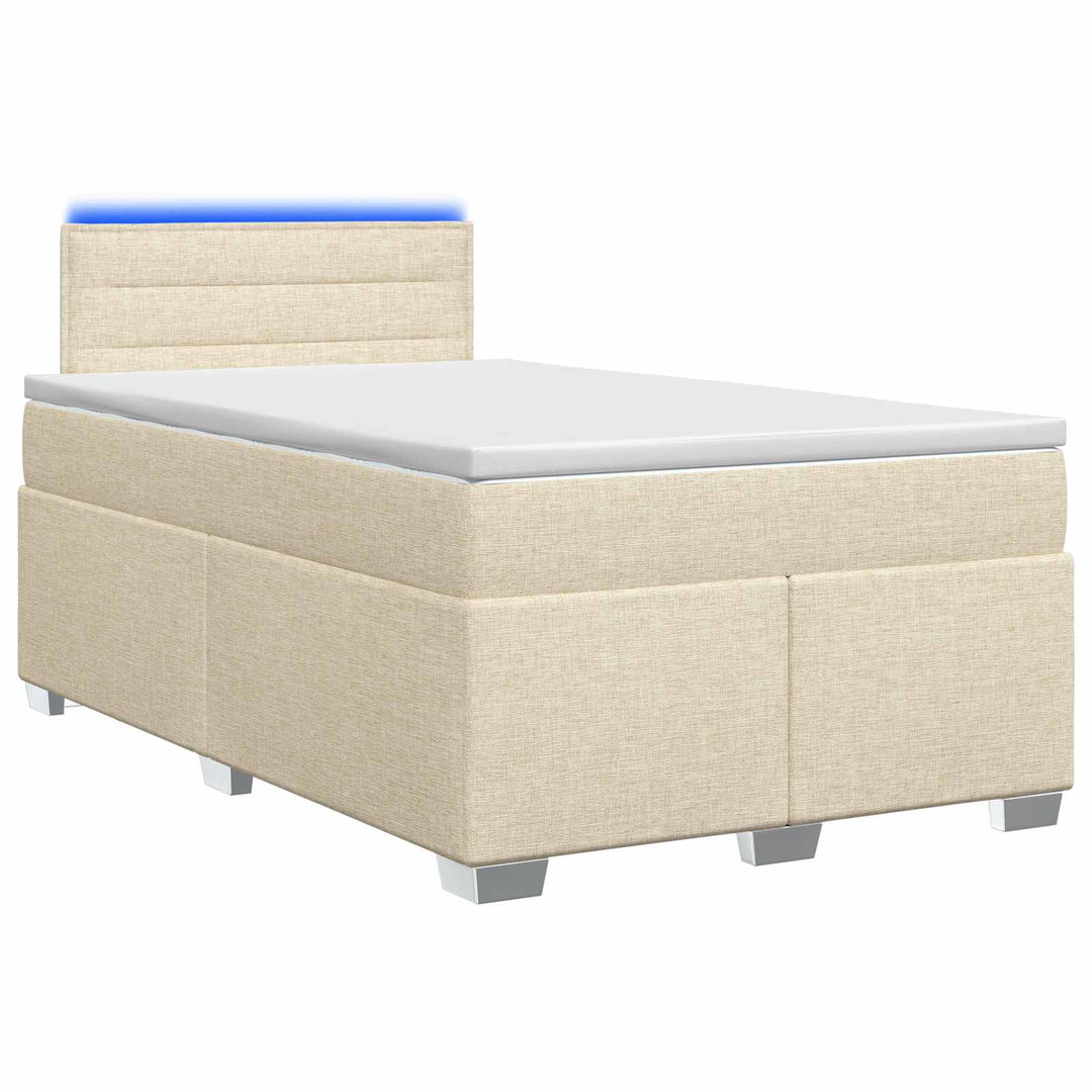 Box Spring Seng med Madras og LED Cremefarvet 120 x 190 cm Stof