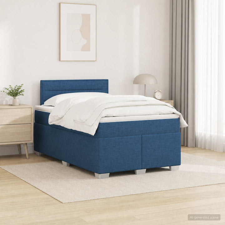 Box Spring Seng med Madras og LED Blå 120 x 200 cm Stof