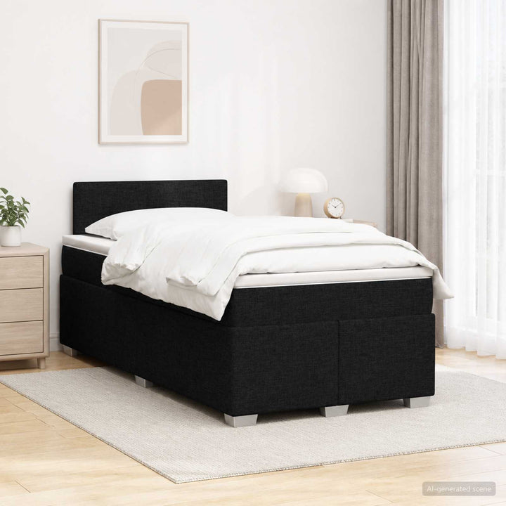 Box Spring Seng med Madras og LED Sort 120 x 190 cm Stof