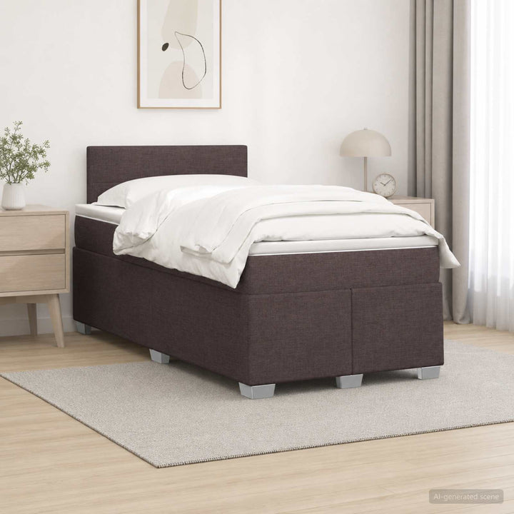 Box Spring Seng med Madras og LED Mørk Brun 120 x 190 cm Stof