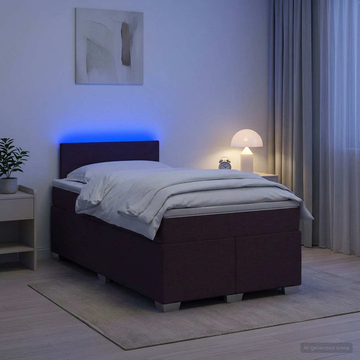 Box Spring Seng med Madras og LED Mørk Brun 120 x 190 cm Stof