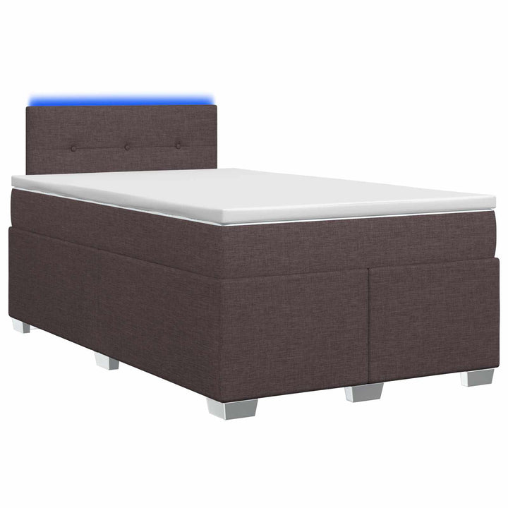Box Spring Seng med Madras og LED Mørk Brun 120 x 190 cm Stof