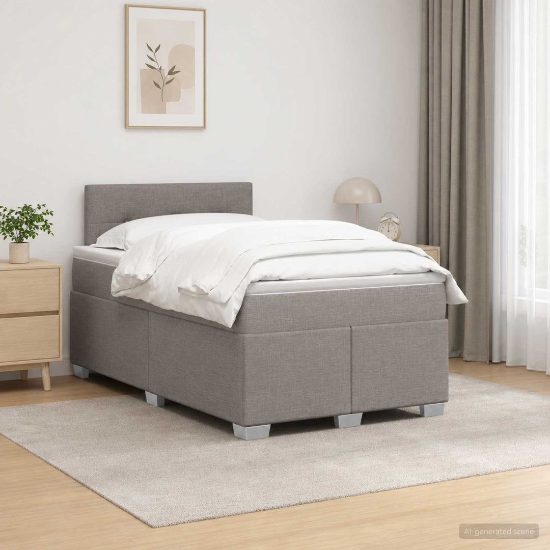 Box Spring Seng med Madras og LED Gråbrun 120 x 200 cm Stof