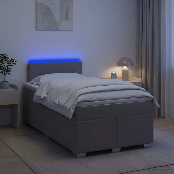 Box Spring Seng med Madras og LED Gråbrun 120 x 200 cm Stof