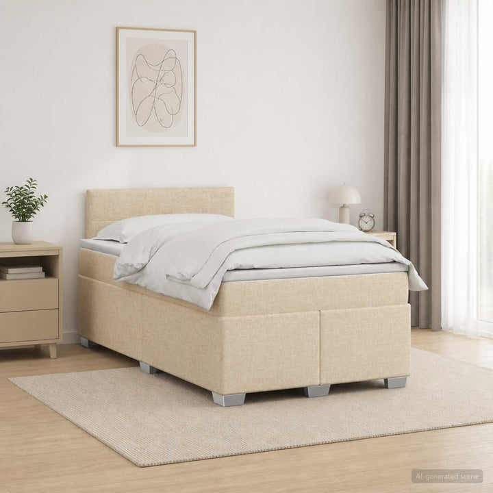 Box Spring Seng med Madras og LED Cremefarvet 120 x 200 cm Stof