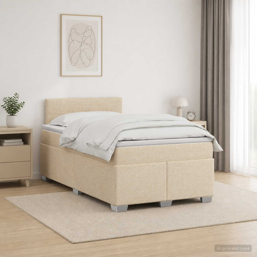 Box Spring Seng med Madras og LED Cremefarvet 120 x 190 cm Stof