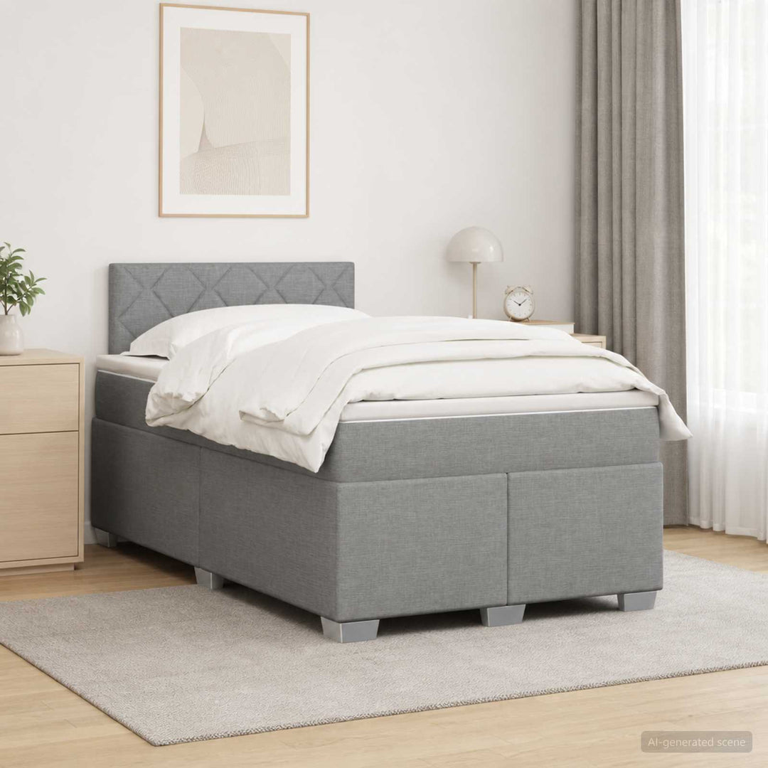 Box Spring Seng med Madras og LED Lysegrå 120 x 200 cm Stof