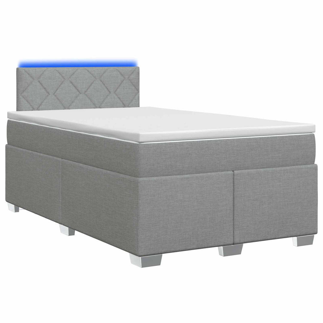Box Spring Seng med Madras og LED Lysegrå 120 x 190 cm Stof
