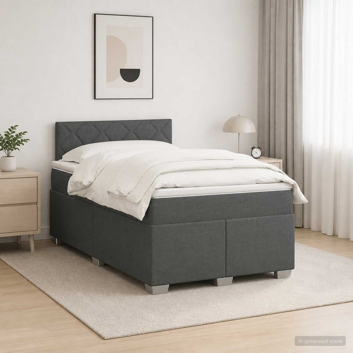 Box Spring Seng med Madras og LED Mørkegrå 120 x 190 cm Stof
