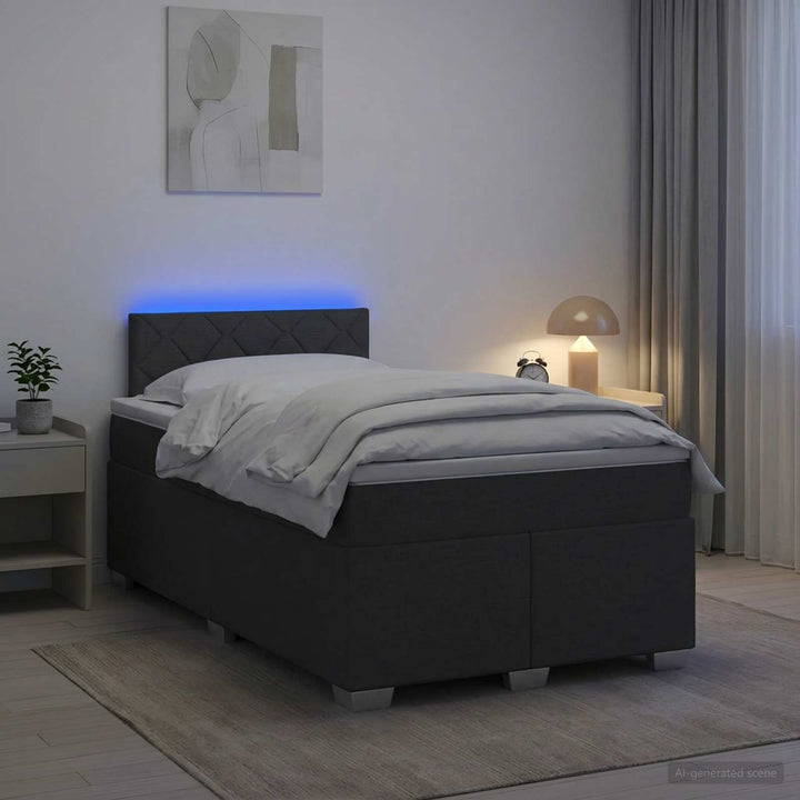 Box Spring Seng med Madras og LED Mørkegrå 120 x 190 cm Stof