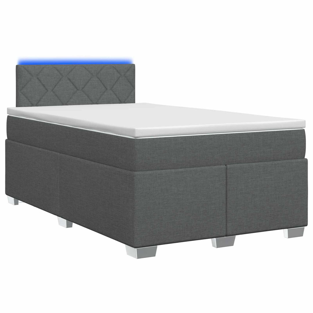 Box Spring Seng med Madras og LED Mørkegrå 120 x 190 cm Stof