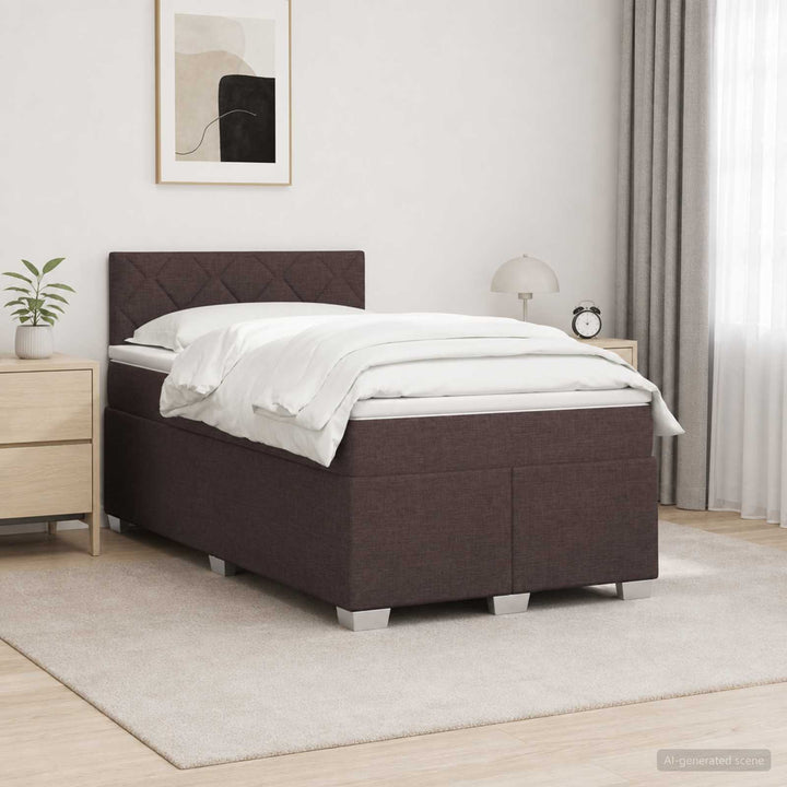 Box Spring Seng med Madras og LED Mørk Brun 120 x 200 cm Stof