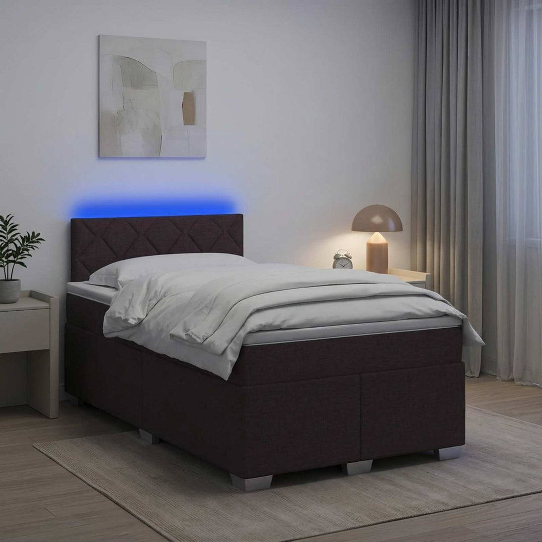 Box Spring Seng med Madras og LED Mørk Brun 120 x 200 cm Stof