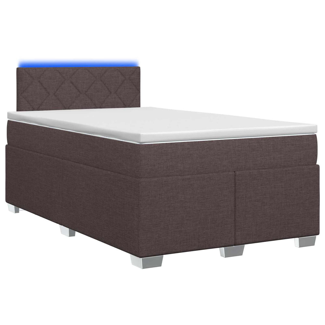 Box Spring Seng med Madras og LED Mørk Brun 120 x 190 cm Stof