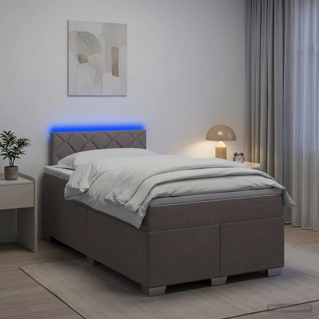 Box Spring Seng med Madras og LED Gråbrun 120 x 190 cm Stof
