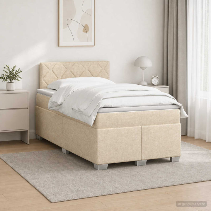 Box Spring Seng med Madras og LED Cremefarvet 120 x 190 cm Stof