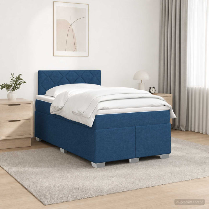 Box Spring Seng med Madras og LED Blå 120 x 190 cm Stof