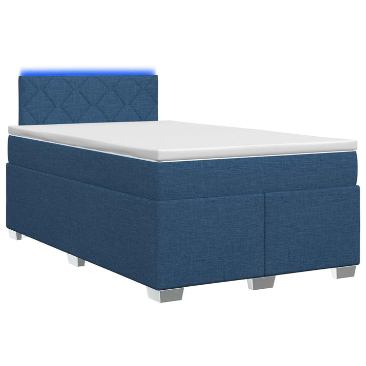 Box Spring Seng med Madras og LED Blå 120 x 190 cm Stof