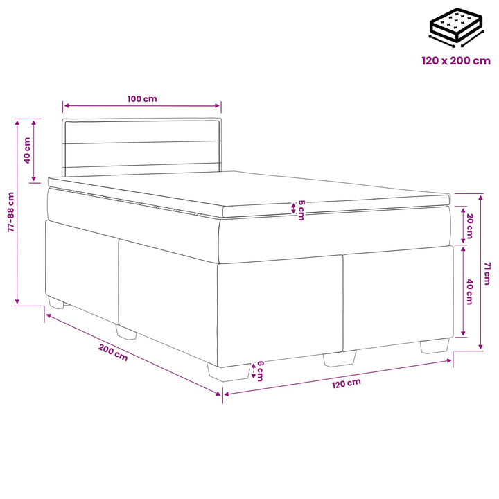 Box Spring Seng med Madras og LED Sort 120 x 200 cm Stof
