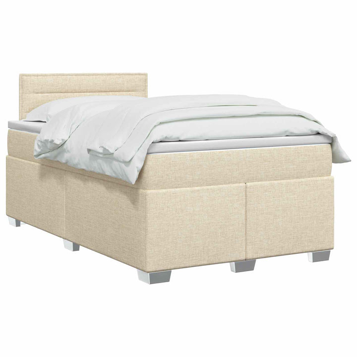 Box Spring Seng med Madras og LED Cremefarvet 120 x 200 cm Stof
