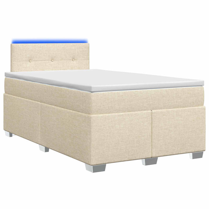 Box Spring Seng med Madras og LED Cremefarvet 120 x 200 cm Stof