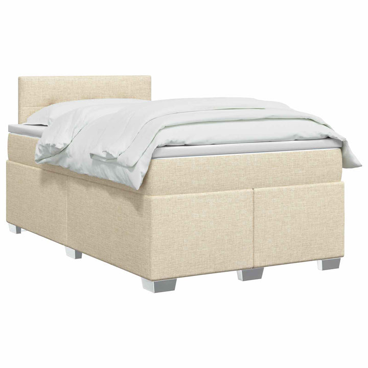 Box Spring Seng med Madras og LED Cremefarvet 120 x 200 cm Stof