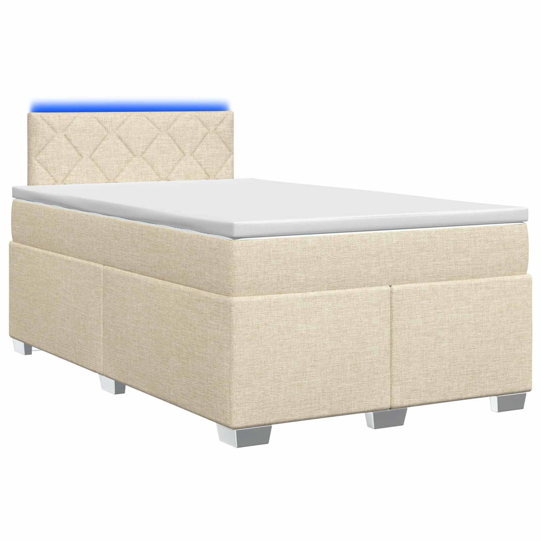 Box Spring Seng med Madras og LED Cremefarvet 120 x 200 cm Stof