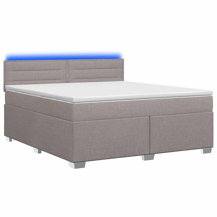 Box Spring Seng med Madras og LED Gråbrun 140 x 190 cm Stof