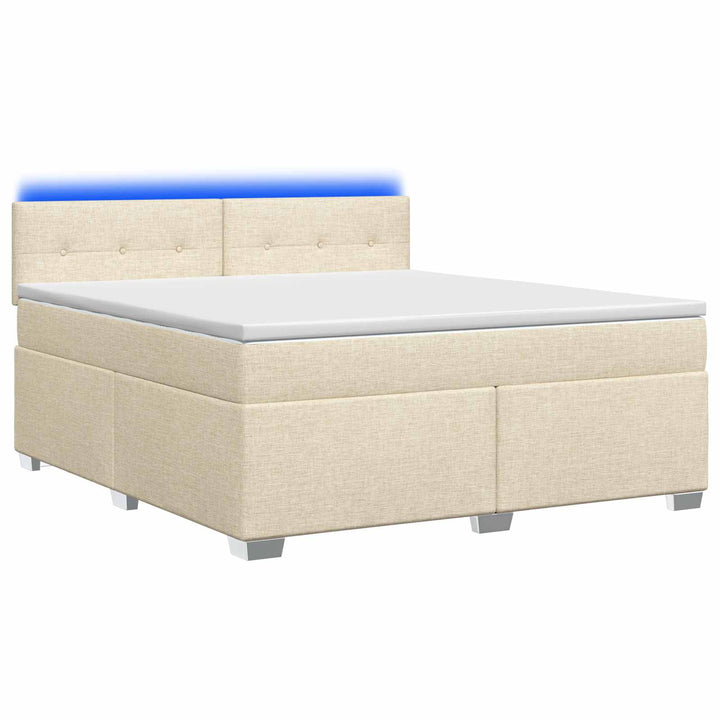 Box Spring Seng med Madras og LED Cremefarvet 140 x 190 cm Stof