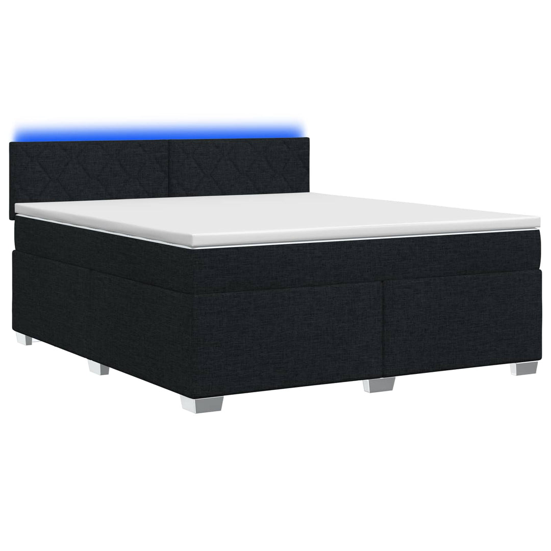 Box Spring Seng med Madras og LED Sort 140 x 190 cm Stof