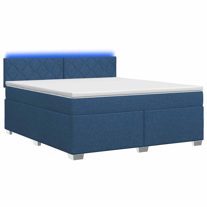 Box Spring Seng med Madras og LED Blå 140 x 190 cm Stof