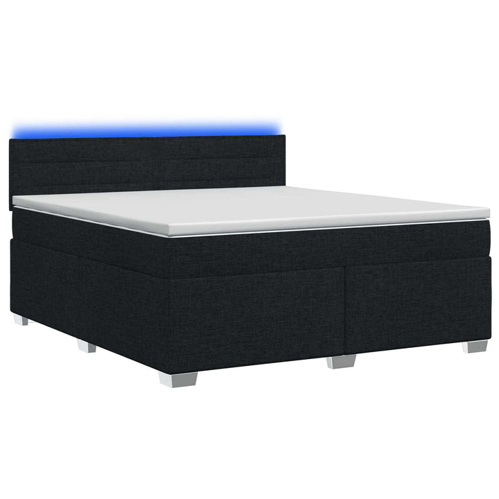 Box Spring Seng med Madras og LED Sort 140 x 200 cm Stof