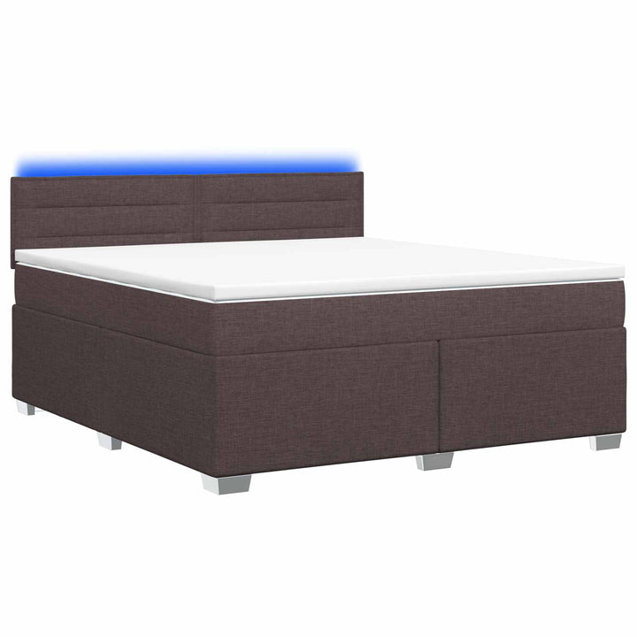 Box Spring Seng med Madras og LED Mørk Brun 140 x 200 cm Stof