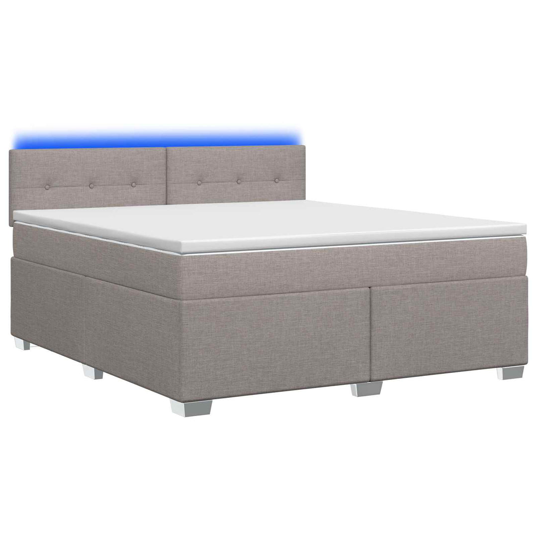 Box Spring Seng med Madras og LED Gråbrun 140 x 200 cm Stof