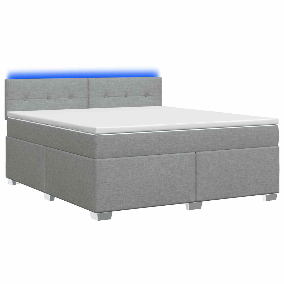 Box Spring Seng med Madras og LED Lysegrå 160 x 200 cm Stof