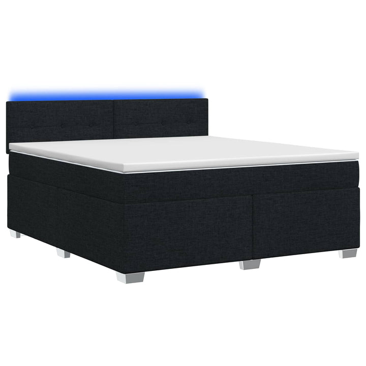 Box Spring Seng med Madras og LED Sort 160 x 200 cm Stof
