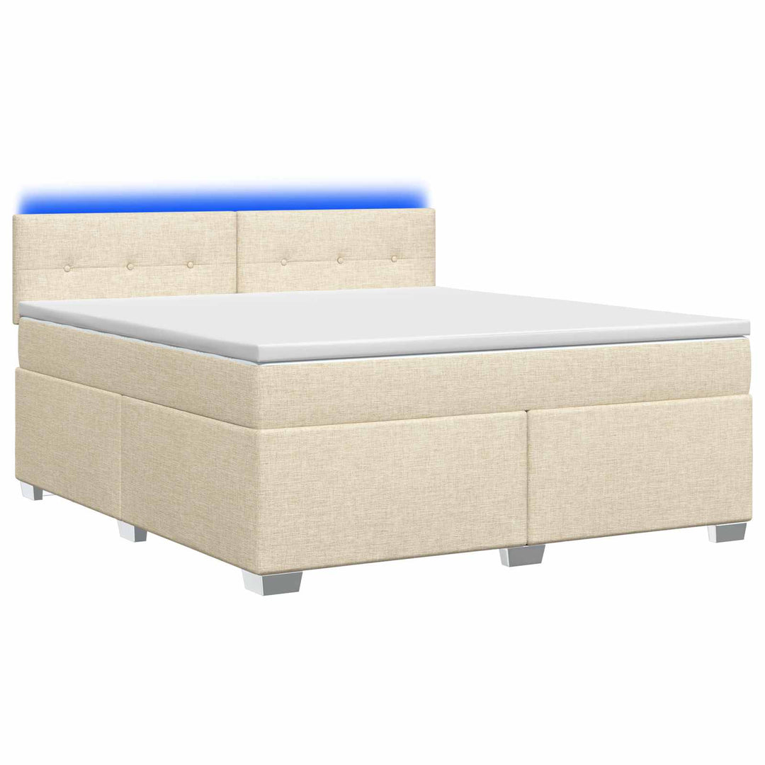 Box Spring Seng med Madras og LED Cremefarvet 160 x 200 cm Stof